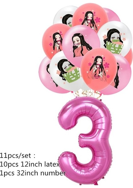 Balon 11 Adet Iblis Avcısı Kamado Nezuko Tema Parti Dekorasyon Malzemeleri Kağıt Bardak Tabak Doku Kaşık Bebek Duş Balon Kız Doğum Günü Şekeri (Yurt Dışından)