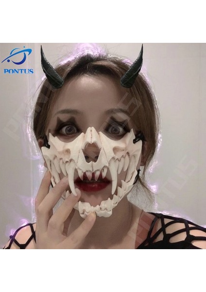 Beyaz Maske-C Cadılar Bayramı Şeytan Maskesi Karnaval Kurt Adam Kafatası Maskesi Korku Parti Sahne Cosplay Kostüm Anime Cosplay Maskeleri Cadılar Bayramı Yüz Şapkalar (Yurt Dışından)
