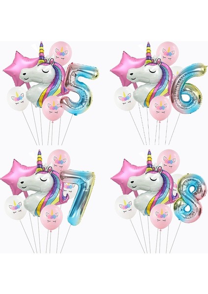 Stil 7 1 Takım Gökkuşağı Unicorn Balon Unicorn Doğum Günü Süslemeleri 32 Inç Numarası Folyo Balonlar 1st Çocuk Doğum Günü Partisi Bebek Duş Globos (Yurt Dışından)