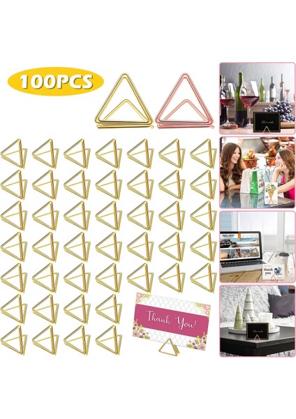 Gül Altın 100 Adet 100 Adet Masa Kart Tutucu Üçgen Şekli Kart Standı Klip Mini Metal Fotoğraf Resim Masa Numarası Tutucu Düğün Masa Dekorasyon (Yurt Dışından) fiyatları