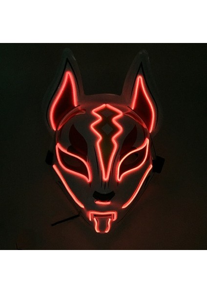 Kırmızı Japon Anime Maske Cadılar Bayramı Cosplay Tilki Maskesi Neon Işık Up Maske LED Işıklı Maskeler Karanlıkta Glow Karnaval Parti Malzemeleri (Yurt Dışından)