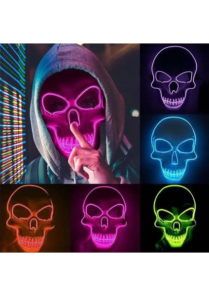 Floresan Yeşil Cadılar Bayramı LED Maske Tasfiye Maskeleri Seçim Maskara Kostüm Partisi Işığı Karışık Renkli Maske Karanlıkta Glow Korku Maskesi Parlayan Masker (Yurt Dışından) fiyatları