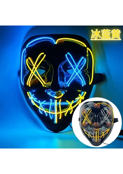1buz Sarı Cadılar Bayramı Maskesi LED Işık Neon LED Tasfiye Korkunç Maske Festivali Cosplay Cadılar Bayramı Kostüm Masquerade Partileri Karnaval Hediye 2023 (Yurt Dışından)