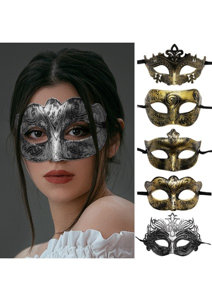 Stil 5 1 Adet Inanılmaz Maske Antik Altın ve Gümüş Caz Düz Kafa Maskesi Topu Parti Toplama Erkekler ve Kadınlar Cosplay Yarım Maske Dekorasyon (Yurt Dışından)