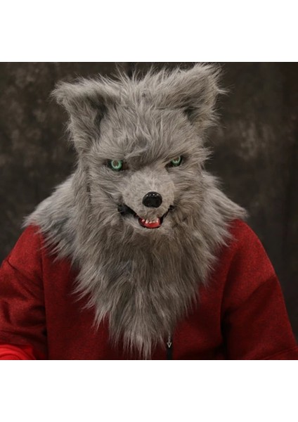 Tilki-Gri Hareketli Ağız Hayvan Kafa Maskesi Peluş Maske Tilki Köpek Kurt Orangutan Taklit Kürk Takım Elbise Cadılar Bayramı Kostümleri Parti Prop Cosplay Malzemeleri (Yurt Dışından)