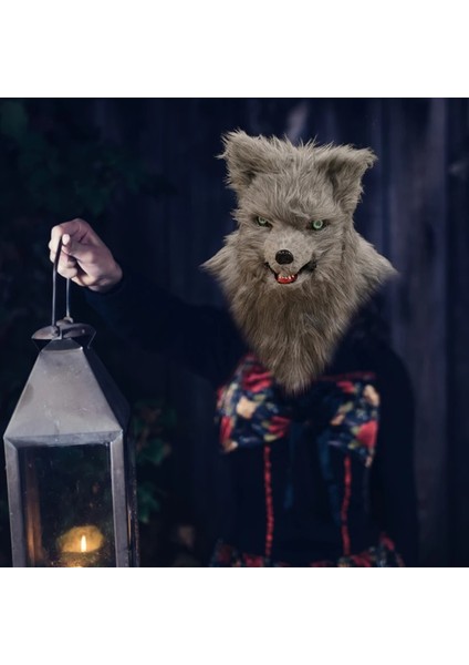 Tilki-Gri Hareketli Ağız Hayvan Kafa Maskesi Peluş Maske Tilki Köpek Kurt Orangutan Taklit Kürk Takım Elbise Cadılar Bayramı Kostümleri Parti Prop Cosplay Malzemeleri (Yurt Dışından)