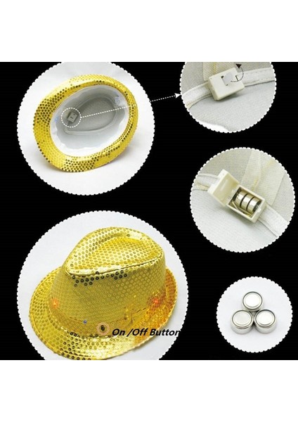 Yay Altın Çocuk Kadın Erkek Çocuklar LED Işık Up Pullu Fedora Caz Şapka Kap Hediye Kravat Kravat Neon Glow Parti Bar Doğum Günü Kostüm Düğün Cadılar Bayramı (Yurt Dışından)