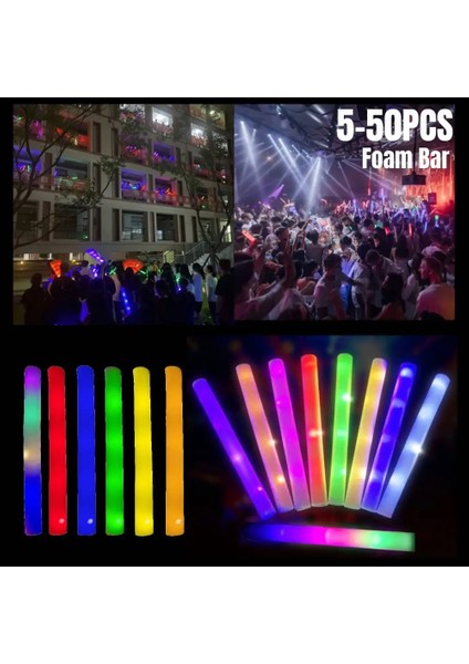 Beyaz 50 Adet Rgb LED Glow Köpük Sopa Tezahürat Tüpü Renkli Işık Karanlıkta Glow Doğum Günü Düğün Parti Malzemeleri Festivali Parti Süslemeleri (Yurt Dışından)