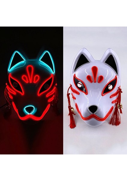 Tip 1 LED Işık Up Tilki Maskeleri Dj Parti Işığı Kitsune Maskeleri Cadılar Bayramı Cosplay Kostüm Sahne Kabuki Maskesi Dans Dj Parti Dekorasyon (Yurt Dışından) modelleri