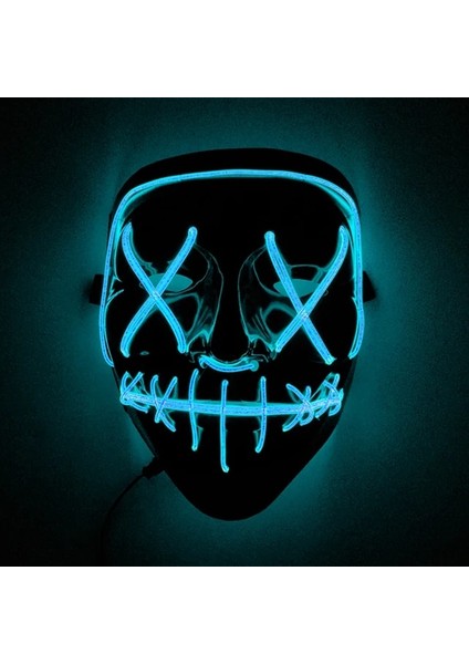 Şeffaf Mavi Korku Cadılar Bayramı LED Maske LED Neon Işıklı Maske Kostüm Festivali Cosplay Dj Parti Işıklı Maskeler Seçim Tasfiye Maskara Maskesi (Yurt Dışından)