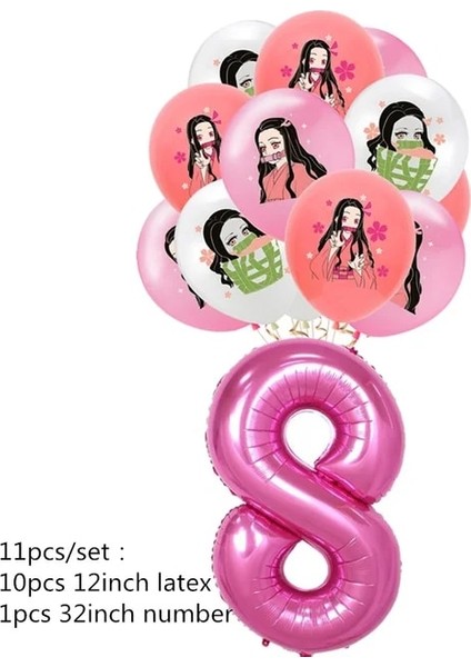 Balon 11 Adet Iblis Avcısı Kamado Nezuko Tema Parti Dekorasyon Malzemeleri Kağıt Bardak Tabak Doku Kaşık Bebek Duş Balon Kız Doğum Günü Şekeri (Yurt Dışından)