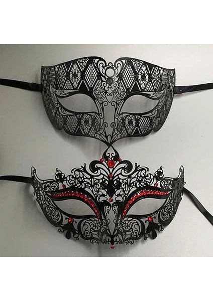 Siyah Kırmızı Elmas Lüks Metal Telkari Rhinestones Venedik Parti Maskesi Masquerade Çift Aşıklar Noel Olay Düğün Maskesi Lot (Yurt Dışından)