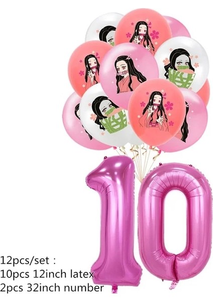 Balon 11 Adet Iblis Avcısı Kamado Nezuko Tema Parti Dekorasyon Malzemeleri Kağıt Bardak Tabak Doku Kaşık Bebek Duş Balon Kız Doğum Günü Şekeri (Yurt Dışından)