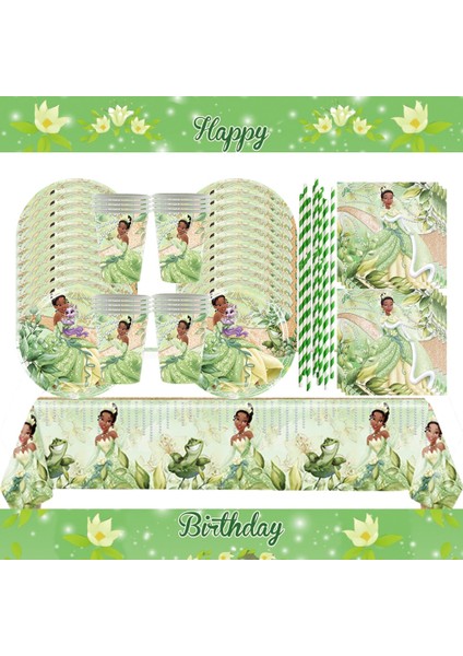 BPXZZ-81PCS Disney Tiana Prenses Tema Kağıt Tabak Bardak Afiş Doğum Günü Partisi Dekorasyon Prenses ve Kurbağa Sofra Parti Malzemeleri (Yurt Dışından) fiyatları