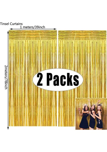 Pembe A 2 Paket 1x2 M Altın Metalik Folyo Tinsel Saçak Perde Zemin Doğum Günü Düğün Bekarlığa Veda Partisi Süslemeleri Eid Mubarak Ramazan (Yurt Dışından)