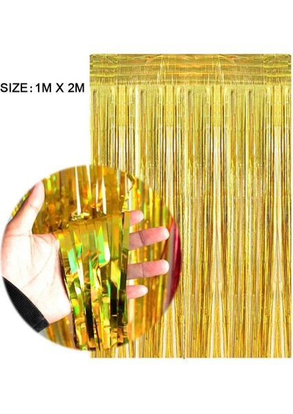 Pembe A 2 Paket 1x2 M Altın Metalik Folyo Tinsel Saçak Perde Zemin Doğum Günü Düğün Bekarlığa Veda Partisi Süslemeleri Eid Mubarak Ramazan (Yurt Dışından)