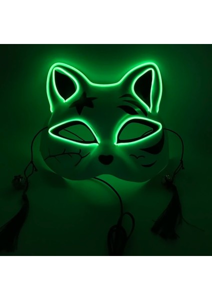 Floresan Cadılar Bayramı Maskesi Sevimli Kedi Tilki Vendetta El Tel Maske Parlayan Dans Karnaval Parti Maskeleri Için Yanıp Sönen Cosplay LED Neon Kostüm Maskesi (Yurt Dışından)