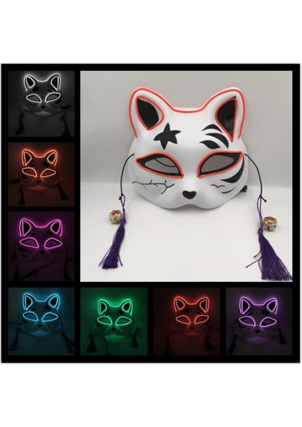 Floresan Cadılar Bayramı Maskesi Sevimli Kedi Tilki Vendetta El Tel Maske Parlayan Dans Karnaval Parti Maskeleri Için Yanıp Sönen Cosplay LED Neon Kostüm Maskesi (Yurt Dışından) indirimleri