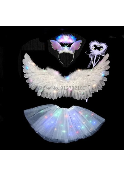 4 Adet Set 18 2-8 Yaş Çocuklar Için Melek Cosplay Işık Tutu Etek Hairband Glow Tüy Kanat Doğum Günü LED Parti Kostüm Topu Etek Cadılar Bayramı Noel Paskalya (Yurt Dışından)