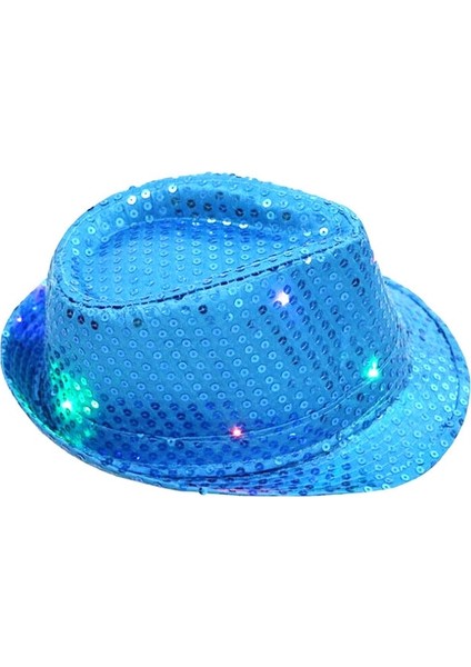 Mavi Şapka Yetişkin Kadın Erkek Çocuklar LED Işık Up Pullu Fedora Caz Şapka Kap Hediye Kravat Kravat Neon Glow Parti Bar Doğum Günü Kostüm Düğün Cadılar Bayramı (Yurt Dışından)