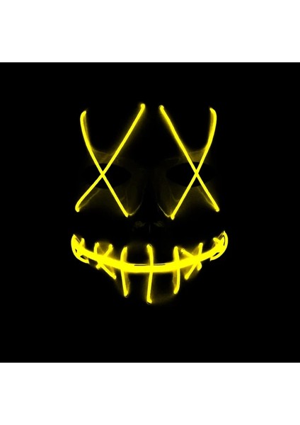 Sarı LED Maske Cadılar Bayramı Maskara Parlayan Maskeler Neon Parti Masquerade Maska Carnaval Beyaz Horor Mascarillas Işık Korku Maskesi Maski (Yurt Dışından)