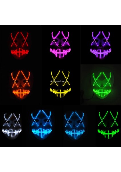 Sarı LED Maske Cadılar Bayramı Maskara Parlayan Maskeler Neon Parti Masquerade Maska Carnaval Beyaz Horor Mascarillas Işık Korku Maskesi Maski (Yurt Dışından) fırsatları