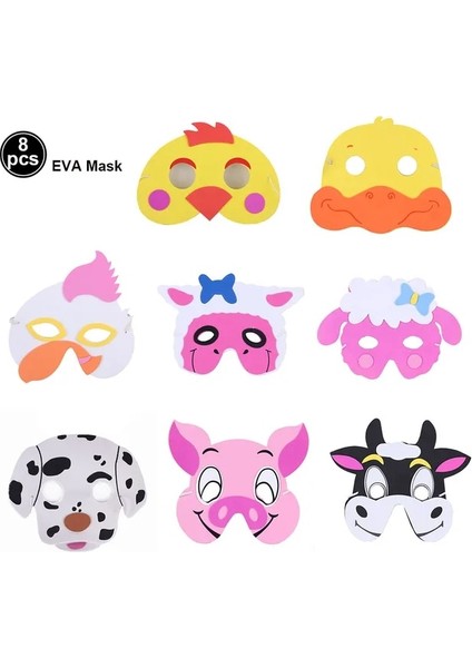 8 Adet 8 Adet Çiftlik Hayvanı Eva Maske Seti Tavuk Koyun Inek Domuz Maskeleri Çiftlik Evi Tema Doğum Günü Partisi Hediyeleri Kostümleri Giydirme Parti Malzemeleri (Yurt Dışından)