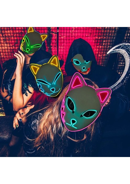 B Hiçbir LED Şeytan Avcısı Parlayan Maske LED Cadılar Bayramı Tilki Maskesi Masquerade Korku Maskesi Kamado Tanjiro Cosplay Sahne Noel Partisi Dekoru (Yurt Dışından) fiyatları