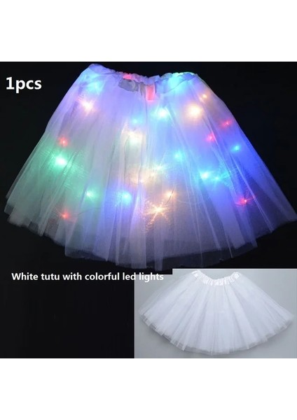 2-7 Yıl Kızlar Için Beyaz Kadın Kız LED Etek Neon Işık Up Tutu Sahne Dans Glow Doğum Günü Partisi Hediye Çiçek Taç Peri Kostüm Değnek Düğün Cadılar Bayramı (Yurt Dışından)