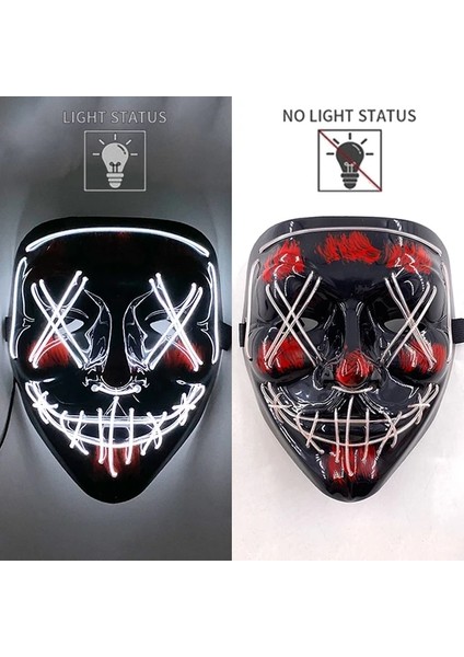Beyaz Cosplay El Neon Maske Cadılar Bayramı Neon LED Tasfiye Maskesi Masque Masquerade Parti Maskeleri LED Işık Parlayan Korku Maskesi Karanlıkta Glow (Yurt Dışından)