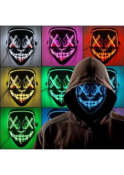 Beyaz Cosplay El Neon Maske Cadılar Bayramı Neon LED Tasfiye Maskesi Masque Masquerade Parti Maskeleri LED Işık Parlayan Korku Maskesi Karanlıkta Glow (Yurt Dışından) fiyatları