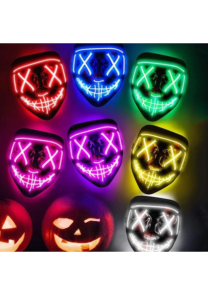 Beyaz Cosplay El Neon Maske Cadılar Bayramı Neon LED Tasfiye Maskesi Masque Masquerade Parti Maskeleri LED Işık Parlayan Korku Maskesi Karanlıkta Glow (Yurt Dışından) modelleri