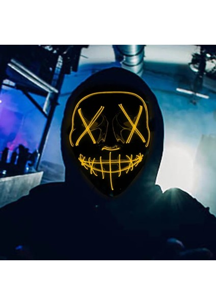 Beyaz Cosplay El Neon Maske Cadılar Bayramı Neon LED Tasfiye Maskesi Masque Masquerade Parti Maskeleri LED Işık Parlayan Korku Maskesi Karanlıkta Glow (Yurt Dışından) fırsatları