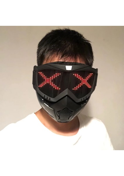 Siyah-Işıksız Ayrılabilir Bluetooth Rgb LED Işık Up Parti Motosiklet Off-Road Rüzgar Sürüş Gözlüğü Maskesi, Dahili Pil LED Ekran Kartı (Yurt Dışından) indirimleri
