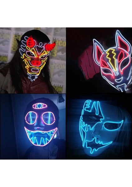 Stil 33 Cosplay Cadılar Bayramı Partisi Maskesi Aydınlık Light Up LED Maske El Neon Parlayan Anime Maske Masque Masquerade Maskeleri Korku Karnaval Maskesi (Yurt Dışından)