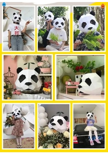 Floresan Sarı Cosplay Maskeleri Cadılar Bayramı Partisi Maskesi Malzemeleri Panda Ayı Kostümü Kafa Hood 3D Kağıt Modeli Dıy Karikatür El Yapımı Yüz Cosplay Oyuncaklar (Yurt Dışından)