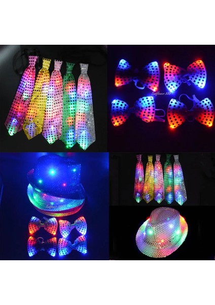 Yay Altın Yetişkin Kadın Erkek Çocuklar LED Işık Up Pullu Fedora Caz Şapka Kap Hediye Kravat Kravat Neon Glow Parti Bar Doğum Günü Kostüm Düğün Cadılar Bayramı (Yurt Dışından) fırsatları