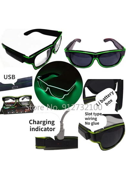 Noen Yeşil Işık Güneş Gözlüğü LED Gözlük USB Şarj Edilebilir Kablosuz Işıklı Gözlük Gece Bar Parti Hediyeler Neon Parti Cadılar Bayramı Noel Için Elektronik Sahne (Yurt Dışından) modelleri