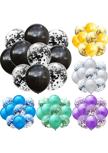 Mor Yeşil 10 Adet/grup Mix Siyah Gümüş Konfeti Balonları Düğün Doğum Günü Partisi Dekorasyon Metalik Helyum Balon Bebek Duş Glitter Globos (Yurt Dışından) modelleri
