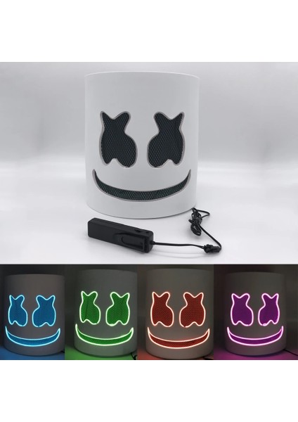 Yeşil Dj Müzik Festivali Cadılar Bayramı Maskesi Sahne Tam Kafa Maskesi Cadılar Bayramı Kostümleri Cosplay Yanıp Sönen Tarzı Glow Marshmello LED Maske (Yurt Dışından) modelleri