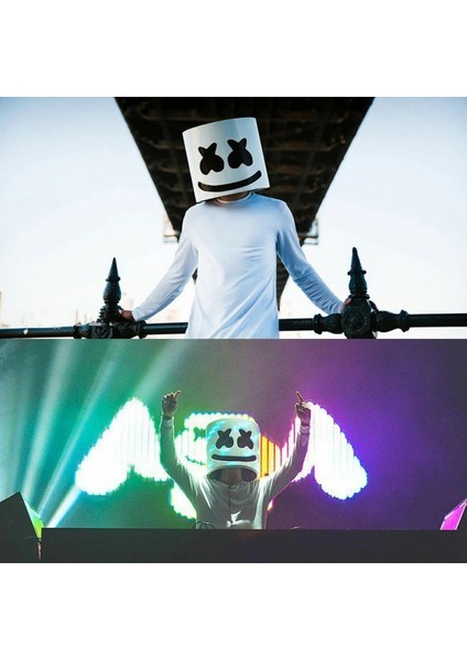 Yeşil Dj Müzik Festivali Cadılar Bayramı Maskesi Sahne Tam Kafa Maskesi Cadılar Bayramı Kostümleri Cosplay Yanıp Sönen Tarzı Glow Marshmello LED Maske (Yurt Dışından) indirimleri