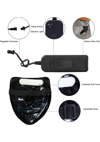 Cadılar Bayramı Maskesi Light Up, Hacker Tasfiye Maskesi, Cosplay Kostümleri Festivali Karnaval Parti Hediyeleri Için Korkunç LED Maske Çocuk Erkek Kadın (Yurt Dışından)