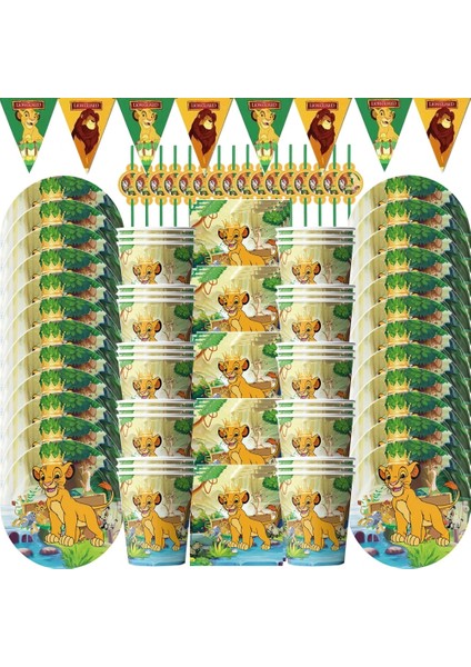 94 Adet Disney Aslan Kral Simba Doğum Günü Partisi Dekorasyon Tek Kullanımlık Sofra Seti Balon Arka Plan Çocuk Kız Erkek Parti Malzemeleri (Yurt Dışından)