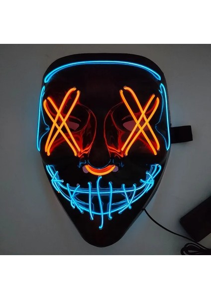 Mavi-Turuncu 2022 Cadılar Bayramı LED Korkunç Maske Parti Korku Çift Renkli Maske Masquerade Karanlıkta Işık Glow (Yurt Dışından)