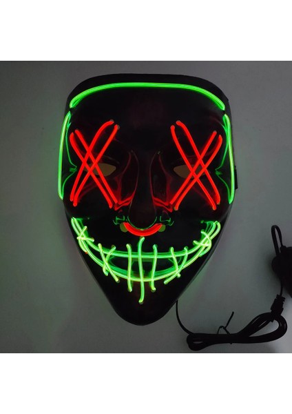 Mavi-Turuncu 2022 Cadılar Bayramı LED Korkunç Maske Parti Korku Çift Renkli Maske Masquerade Karanlıkta Işık Glow (Yurt Dışından) fiyatları