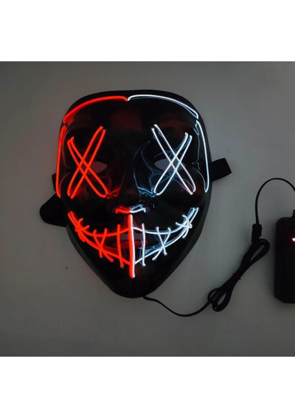 Mavi-Turuncu 2022 Cadılar Bayramı LED Korkunç Maske Parti Korku Çift Renkli Maske Masquerade Karanlıkta Işık Glow (Yurt Dışından) fırsatları