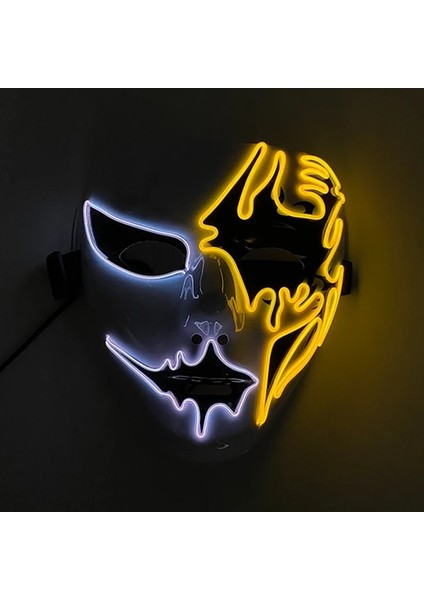 Renkli 1 Cadılar Bayramı Cosplay Parti El Neon Maske Light Up LED Maske Dj Parti Korkunç Maske Cadılar Bayramı Kostüm Dekorasyon Karanlıkta Glow (Yurt Dışından)