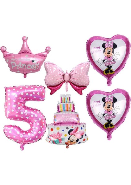 5-6 Adet Disney Minnie Mouse Doğum Günü Dekor Bebek Kız Iyilik Parti Dekor Diy Doğum Günü Numarası Balon Kombinasyonu Bebek Duş Hediyeler Kız Için (Yurt Dışından)