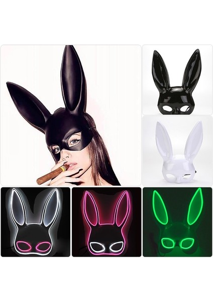 Siyah Maske Tabanı 4 10 Renk LED Glow Karnaval Kadın Cosplay Masquerade Bunny Maskesi Neon Sevimli Uzun Kulaklar Tavşan Maskeleri Parti Gece Kulübü Bar Malzemeleri (Yurt Dışından) fiyatları