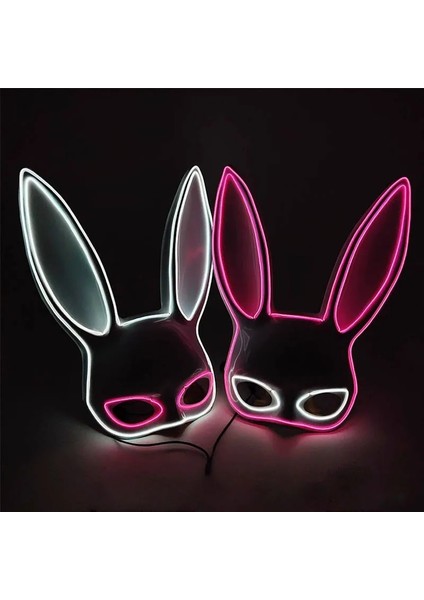 Siyah Maske Tabanı 4 10 Renk LED Glow Karnaval Kadın Cosplay Masquerade Bunny Maskesi Neon Sevimli Uzun Kulaklar Tavşan Maskeleri Parti Gece Kulübü Bar Malzemeleri (Yurt Dışından) modelleri